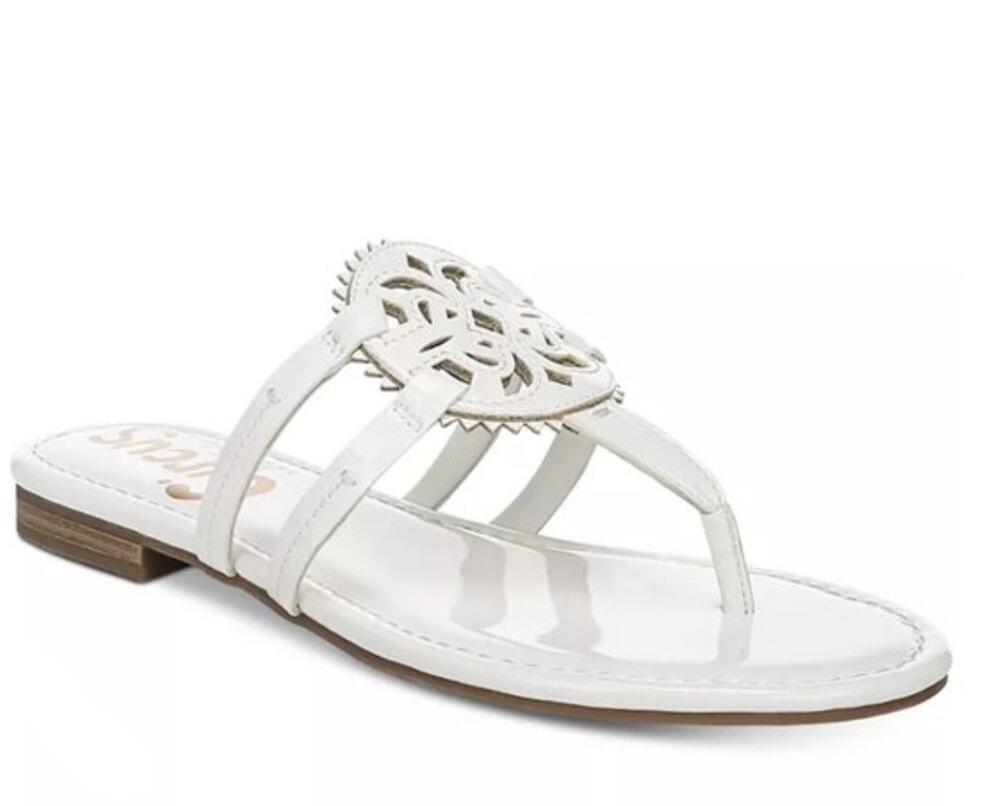 Circus By Sam Edelman Canyon White Vegan Leather Medallion Flat Sandals Size 9.5